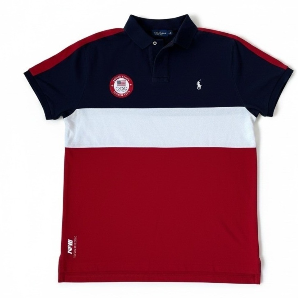 Ralph Lauren Team USA Olympic Polo Shirt Mens L Red White Blue Preppy SportyEUC